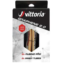 Lot de 2 Pneus VITTORIA RUBINO PRO Graphene 2.0 + 2 Chambres à Air 700x25