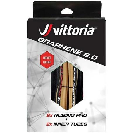 Lot de 2 Pneus VITTORIA RUBINO PRO Graphene 2.0 + 2 Chambres à Air 700x25